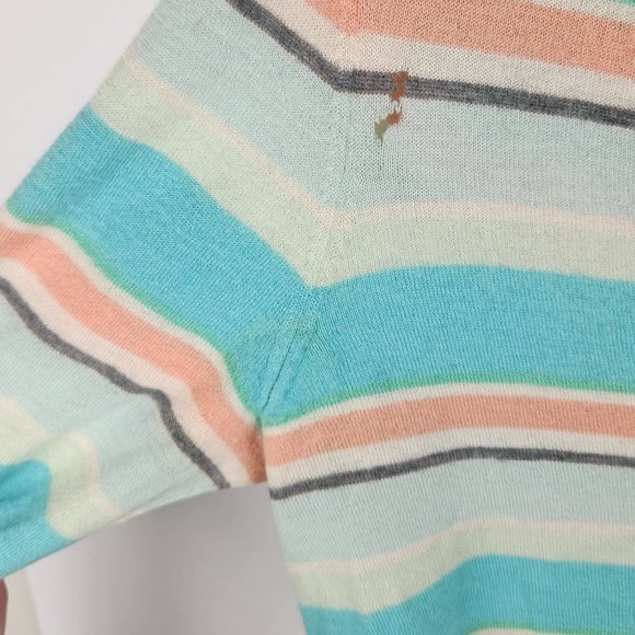 Theory 100% Cashmere Colorful Striped V-Neck Sweater sz M Flawed - Picture 6 of 8